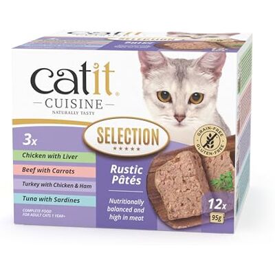 Catit Cuisine Variety Pâté, Grain Free Wet Cat Food in Gravy, Real Meat Food for Adult Cats, 95g Tetra Pack x12 Catit Cuisine Variety Pâté, Grain Free Wet Cat Food in Gravy, Real Meat Food for Adult Cats, 95g Tetra Pack x12