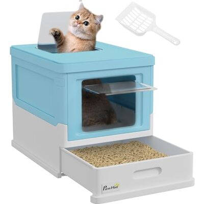 PawHut Hooded Cat Litter Box, Pet Toilet w/Scoop, Tray Light Blue PawHut Hooded Cat Litter Box, Pet Toilet w/Scoop, Tray Light Blue
