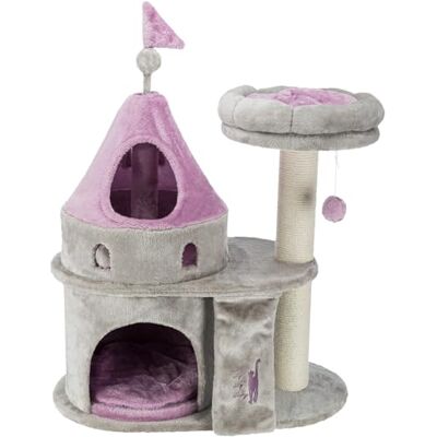 TRIXIE My Kitty Darling Castle Condo, Scratching Post, Cat Tree, Cat Furniture, Pom Pom, Removable Cushion, Gray/Pink, L TRIXIE My Kitty Darling Castle Condo, Scratching Post, Cat Tree, Cat Furniture, Pom Pom, Removable Cushion, Gray/Pink, L