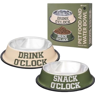 Fisura Durable & Stylish Stainless Steel Dog Bowls Set, Non-Slip Pet Feeding Bowls, Green & Beige, 500ml Food Bowl & 1000ml Water Bowl, Double Dog Dish Set Fisura Durable & Stylish Stainless Steel Dog Bowls Set, Non-Slip Pet Feeding Bowls, Green & Beige, 500ml Food Bowl & 1000ml Water Bowl, Double Dog Dish Set