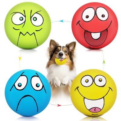 HDSX 4 Pack 2.8" Smiley Face Squeaky Dog Toys Soft Dog Balls Latex Rubber Squeak Dog Toys for Small Medium Puppy Pet Dogs (Emoji) HDSX 4 Pack 2.8" Smiley Face Squeaky Dog Toys Soft Dog Balls Latex Rubber Squeak Dog Toys for Small Medium Puppy Pet Dogs (Emoji)