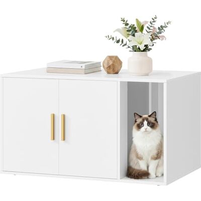 Feandrea Cat Litter Box Enclosure, Modern Hidden Litter Box Furniture with Front Entry, Double Doors, Indoor Pet House Side End Table, 80 x 50 x 45 cm, Cloud White PCL020WB02 Feandrea Cat Litter Box Enclosure, Modern Hidden Litter Box Furniture with Front Entry, Double Doors, Indoor Pet House Side End Table, 80 x 50 x 45 cm, Cloud White PCL020WB02