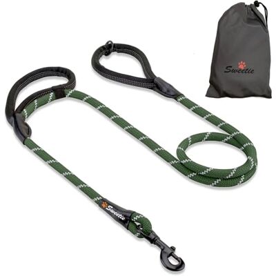 Sweetie Rope Dog Lead, Green Strong Leash, 2 Padded Handles 5 FT Medium, Large Dogs Reflective, Weather Resistant. Sweetie Rope Dog Lead, Green Strong Leash, 2 Padded Handles 5 FT Medium, Large Dogs Reflective, Weather Resistant.