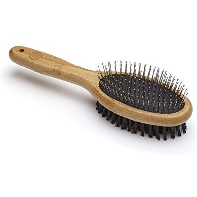 Mikki Bamboo Combi Brush, for Grooming Dog, Cat, Puppy with Smooth Short and Medium Hair Coats, Handmade from Natural Sustainable Bamboo, Large, brown Mikki Bamboo Combi Brush, for Grooming Dog, Cat, Puppy with Smooth Short and Medium Hair Coats, Handmade from Natural Sustainable Bamboo, Large, brown