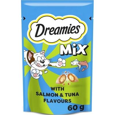 Dreamies Cat Treats, Tasty Snacks with Scrumptious Salmon and heavenly Tuna, 8 Pouches of 60 g Dreamies Cat Treats, Tasty Snacks with Scrumptious Salmon and heavenly Tuna, 8 Pouches of 60 g