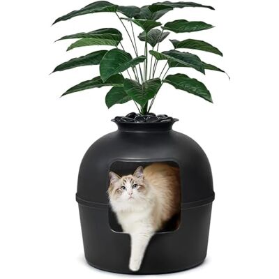 Bundle & Bliss Secret Litter Box by Hidden Litter Box Enclosure with Odor Control Carbon Filter, Faux Plant and Real Stones, Perfect for Large Cats (Matte Black) Bundle & Bliss Secret Litter Box by Hidden Litter Box Enclosure with Odor Control Carbon Filter, Faux Plant and Real Stones, Perfect for Large Cats (Matte Black)