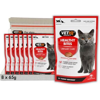 VETIQ Healthy Bites Urinary Care Treats for Cats & Kittens 3+ Months, with Cranberry, Taurine and Prebiotic Fibre, 65 g (Pack of 8) VETIQ Healthy Bites Urinary Care Treats for Cats & Kittens 3+ Months, with Cranberry, Taurine and Prebiotic Fibre, 65 g (Pack of 8)