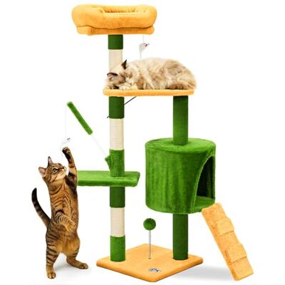VOUNOT ® Cat Tree with Scratching Posts, Multi-Level Cat Activity Centre with Platforms Climbing Ramp and Cozy Condo for Indoor Cats,Orange-Green VOUNOT ® Cat Tree with Scratching Posts, Multi-Level Cat Activity Centre with Platforms Climbing Ramp and Cozy Condo for Indoor Cats,Orange-Green
