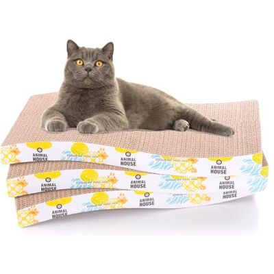Animal House 3-Piece Cardboard Cat Scratching Post Set for the Fun of Your Feline Friends, 2 Reversible Layers (Wave, 3) Animal House 3-Piece Cardboard Cat Scratching Post Set for the Fun of Your Feline Friends, 2 Reversible Layers (Wave, 3)