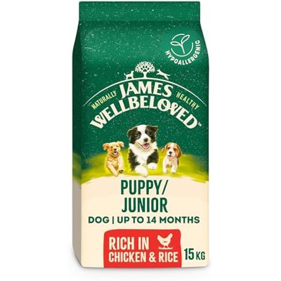 James Wellbeloved Puppy and Junior Dog Food with Chicken and Rice 15kg James Wellbeloved Puppy and Junior Dog Food with Chicken and Rice 15kg