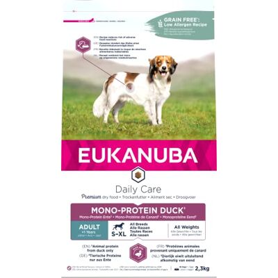 Eukanuba Daily Care Mono-Protein Dog Food Dry Food with Duck Only as Animal Protein, Low Allergy Formula, 2.3 kg Eukanuba Daily Care Mono-Protein Dog Food Dry Food with Duck Only as Animal Protein, Low Allergy Formula, 2.3 kg