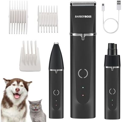 BARBERBOSS All-in-One Dog Grooming Kit, Professional Pet Clippers for Waterproof Pet Groomer with Nail Grinder, Cordless Dogs Groomer, Cats Hair Clippers BARBERBOSS All-in-One Dog Grooming Kit, Professional Pet Clippers for Waterproof Pet Groomer with Nail Grinder, Cordless Dogs Groomer, Cats Hair Clippers