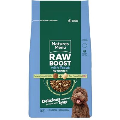Natures Menu Raw boost No Grain Dry Food for Dogs with Trout 3kg Natures Menu Raw boost No Grain Dry Food for Dogs with Trout 3kg