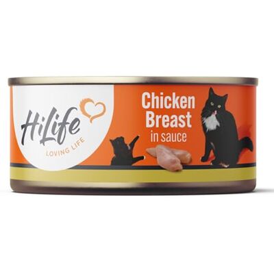 HILIFE Adult Wet Cat Food Tins, Chicken Breast in Sauce, Complete Tinned Cat Food, 100% Natural & Grain Free (12 x 70g Cans) HILIFE Adult Wet Cat Food Tins, Chicken Breast in Sauce, Complete Tinned Cat Food, 100% Natural & Grain Free (12 x 70g Cans)