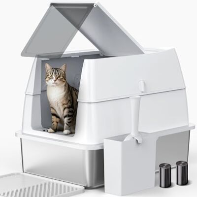 AIPERRO Stainless Steel Litter Box with Lid XL Extra Large Metal Cat Litter Boxs for Big Cats Enclosed, Easy to Scoop, with Litter Scoop Set, High Sides Enclosure Anti-Urine Leakage Non-Sticky AIPERRO Stainless Steel Litter Box with Lid XL Extra Large Metal Cat Litter Boxs for Big Cats Enclosed, Easy to Scoop, with Litter Scoop Set, High Sides Enclosure Anti-Urine Leakage Non-Sticky