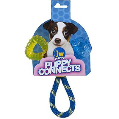 JW Puppy Connects Dog Teething Toy Durable Tug Rope, Crinkle Play Fetch Toy JW Puppy Connects Dog Teething Toy Durable Tug Rope, Crinkle Play Fetch Toy