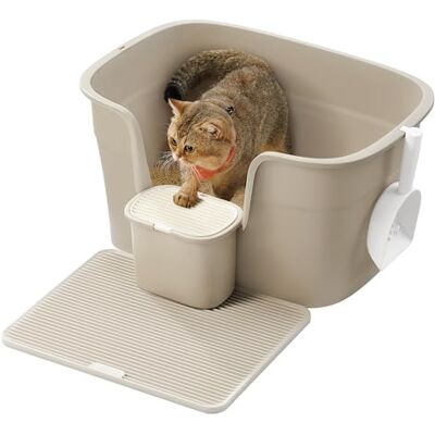 Feandrea Extra Large Cat Litter Box with Hide Sides, Includes Litter Catcher Board, Storage Box, Scoop, for Large Cats, Cappuccino Beige PPT003K01 Feandrea Extra Large Cat Litter Box with Hide Sides, Includes Litter Catcher Board, Storage Box, Scoop, for Large Cats, Cappuccino Beige PPT003K01