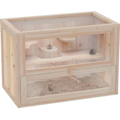 PawHut Wooden Hamster Cage, Platforms, 60 x 35 x 42cm, Natural Wood Finish Gerbil Cage, Ramp, Mouse Mice Rodent Small Animals Hutch, Exercise Play House PawHut Wooden Hamster Cage, Platforms, 60 x 35 x 42cm, Natural Wood Finish Gerbil Cage, Ramp, Mouse Mice Rodent Small Animals Hutch, Exercise Play House