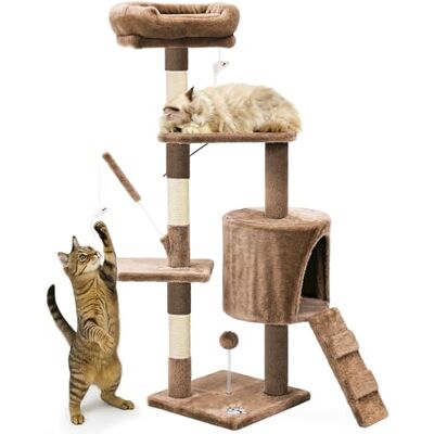 VOUNOT ® Cat Tree with Scratching Posts, Multi-Level Cat Activity Centre with Platforms Climbing Ramp and Cozy Condo for Indoor Cats,Brown VOUNOT ® Cat Tree with Scratching Posts, Multi-Level Cat Activity Centre with Platforms Climbing Ramp and Cozy Condo for Indoor Cats,Brown
