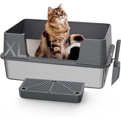 Gimars XL Stainless Steel Cat Litter Box 58x38x26cm, Easy to Clean & No Odour Stainless 35L High Sided Steel Litter Tray, Leak-Proof Cat Litter Trays with Scoop & Pedal Gimars XL Stainless Steel Cat Litter Box 58x38x26cm, Easy to Clean & No Odour Stainless 35L High Sided Steel Litter Tray, Leak-Proof Cat Litter Trays with Scoop & Pedal