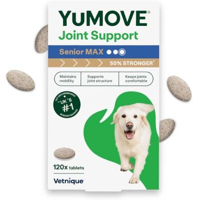 YuMOVE Max Strength Joint Supplement for Senior Dogs, Joint Care with Glucosamine, Chondroitin and Green Lipped Mussel, Age 8+, 120 Tablets YuMOVE Max Strength Joint Supplement for Senior Dogs, Joint Care with Glucosamine, Chondroitin and Green Lipped Mussel, Age 8+, 120 Tablets