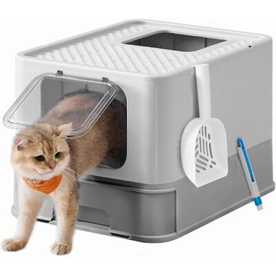 Feandrea Hidden Cat Litter Box, Cat Litter Tray with Hood, Slide-Out Tray, Scoop, Brush, Spacious for Large Cats, Max. Load 15 kg, Anti-Tracking, Anti-Leaking, Light Grey and Dove Grey PPT001GD03 Feandrea Hidden Cat Litter Box, Cat Litter Tray with Hood, Slide-Out Tray, Scoop, Brush, Spacious for Large Cats, Max. Load 15 kg, Anti-Tracking, Anti-Leaking, Light Grey and Dove Grey PPT001GD03