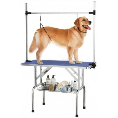 PawHut 42" Foldable Dog Grooming Table Adjustable Pet Cat Rubber Top Blue Drying Beauty Table, 2 Loops, Storage Basket, Metal PawHut 42" Foldable Dog Grooming Table Adjustable Pet Cat Rubber Top Blue Drying Beauty Table, 2 Loops, Storage Basket, Metal