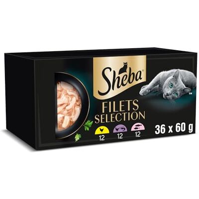 Sheba Filets Adult Cat Food With Chicken, Ocean Fish & Shrimp, Salmon & Tuna in gravy 6x60g Tray Sheba Filets Adult Cat Food With Chicken, Ocean Fish & Shrimp, Salmon & Tuna in gravy 6x60g Tray