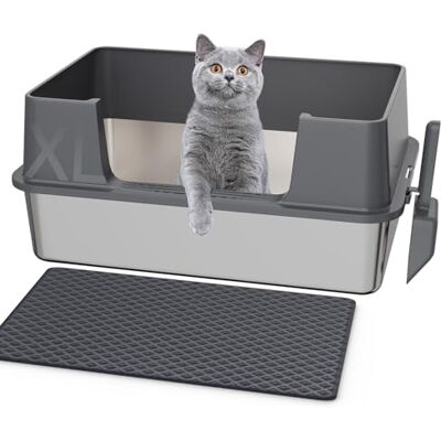 Gimars XL Stainless Steel Cat Litter Box, Easy to Clean & No Odour Stainless 36L High Sided Steel Litter Tray, Leak-Proof Cat Litter Trays with Scoop & Mat, 58x38x26cm Gimars XL Stainless Steel Cat Litter Box, Easy to Clean & No Odour Stainless 36L High Sided Steel Litter Tray, Leak-Proof Cat Litter Trays with Scoop & Mat, 58x38x26cm