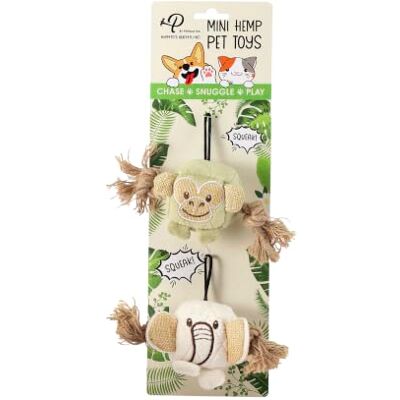 PETIQUE Mini Hemp Chunky Dog Toys Monkey and Elephant Natural Hemp Toys for Small Dogs PETIQUE Mini Hemp Chunky Dog Toys Monkey and Elephant Natural Hemp Toys for Small Dogs