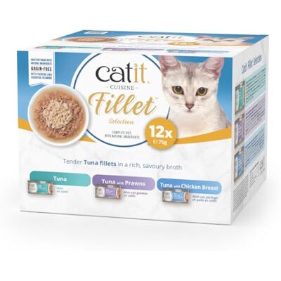 Catit Cuisine Fillet, Tuna Fillet Variety Pack in Broth, Grain Free Wet Cat Food for Adult Cats, High Meat Tinned Cat Food in Broth Catit Cuisine Fillet, Tuna Fillet Variety Pack in Broth, Grain Free Wet Cat Food for Adult Cats, High Meat Tinned Cat Food in Broth
