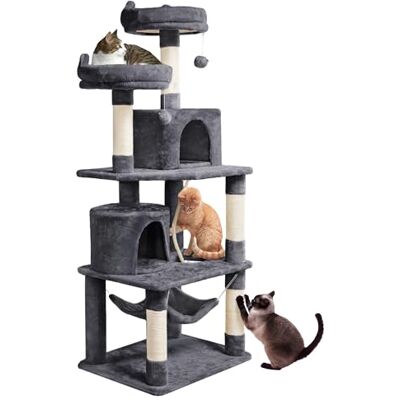 Yaheetech 158cm Multi-level Cat Tree Tower Large Kitten Scratching Posts with Condos/Perches/Hammock Broad-space Kitten Activity Centre, Dark Grey Yaheetech 158cm Multi-level Cat Tree Tower Large Kitten Scratching Posts with Condos/Perches/Hammock Broad-space Kitten Activity Centre, Dark Grey