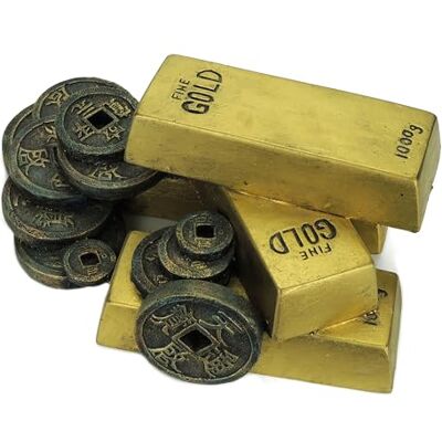 CLASSIC Small Gold Bars with Coins Aquarium Ornaments 180mm CLASSIC Small Gold Bars with Coins Aquarium Ornaments 180mm