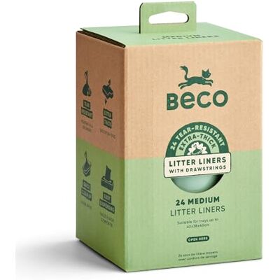 Beco Cat Litter Tray Liners Extra Thick Heavy Duty Drawstring Bags, Tear Resistant for Your Kitty Litter Box Easy Clean Up Medium, 24 Pack Beco Cat Litter Tray Liners Extra Thick Heavy Duty Drawstring Bags, Tear Resistant for Your Kitty Litter Box Easy Clean Up Medium, 24 Pack