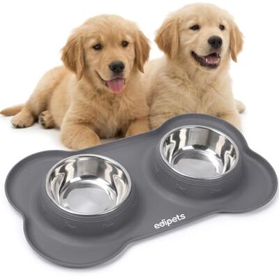 Edipets , Dog Bowls, Cat Dog Feeder, Double Stainless Steel Removable Bowl, Non-Slip Silicone Mat, Non-Skid, for Puppies and Adults (M Size 480 gr, Grey) Edipets , Dog Bowls, Cat Dog Feeder, Double Stainless Steel Removable Bowl, Non-Slip Silicone Mat, Non-Skid, for Puppies and Adults (M Size 480 gr, Grey)