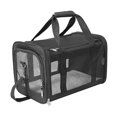 REQUISITE NEEDS Pet Carrier, Soft-Sided Foldable Travel Bag, Airline Approved, Large Size for Cats and Dogs up to 17 lbs, Black, with Shoulder Strap and Removable Mat REQUISITE NEEDS Pet Carrier, Soft-Sided Foldable Travel Bag, Airline Approved, Large Size for Cats and Dogs up to 17 lbs, Black, with Shoulder Strap and Removable Mat