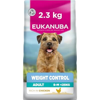 Eukanuba Weight Control Low Fat Dog Food with Chicken Complete Dry Dog Food for Small & Medium Breed Adult Dogs, 2.3kg Eukanuba Weight Control Low Fat Dog Food with Chicken Complete Dry Dog Food for Small & Medium Breed Adult Dogs, 2.3kg