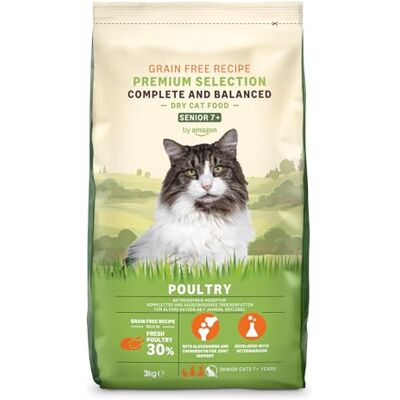 by Amazon Complete Cat Food with Grain Free Recipe, Senior, with Fresh Chicken 3kg by Amazon Complete Cat Food with Grain Free Recipe, Senior, with Fresh Chicken 3kg