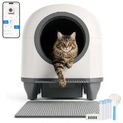 JUMMICO Self Cleaning Litter Box, Anti Pinch Self Cleaning Cat Litter Tray, 90L Capacity, 6 Sensors, Odour Eliminator, APP Control, Automatic Litter Box for Multiple Cats JUMMICO Self Cleaning Litter Box, Anti Pinch Self Cleaning Cat Litter Tray, 90L Capacity, 6 Sensors, Odour Eliminator, APP Control, Automatic Litter Box for Multiple Cats