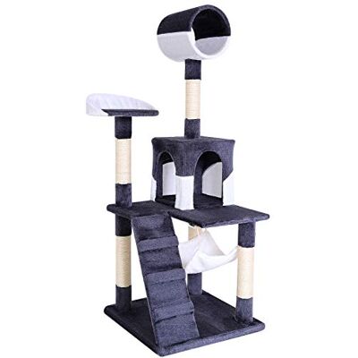 lionto Scratching tree for cats with hammock & tunnel, height 133 cm, cat tree with sisal rope & soft plush, cozy lying areas & caves, suitable for small & large cats, grey/white lionto Scratching tree for cats with hammock & tunnel, height 133 cm, cat tree with sisal rope & soft plush, cozy lying areas & caves, suitable for small & large cats, grey/white