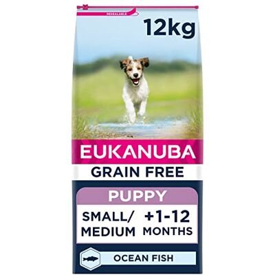 Eukanuba Grain Free Complete Dry Dog Food for Puppy Small and Medium Breeds with Ocean Fish 12 kg Eukanuba Grain Free Complete Dry Dog Food for Puppy Small and Medium Breeds with Ocean Fish 12 kg