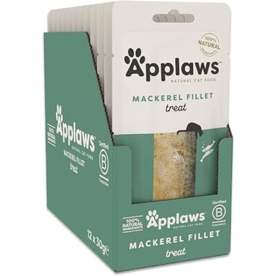 Applaws 100% Natural Cat Treats, Mackerel Loin Cat Snack, 30g Pouch (Pack of 12) Applaws 100% Natural Cat Treats, Mackerel Loin Cat Snack, 30g Pouch (Pack of 12)