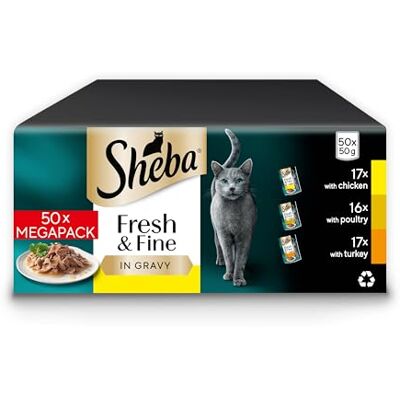 Sheba Cat Wet Food Fresh and Fine Cat Pouches Poultry in Gravy 50 x 50 g Pack Sheba Cat Wet Food Fresh and Fine Cat Pouches Poultry in Gravy 50 x 50 g Pack