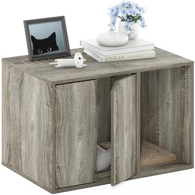 Furinno PELI Cat Litter Box Enclosure, 24 Wide Hidden Litter Box Furniture with Side Entrance, Wooden Pet House with Doors, Easy Assembly, for Living Room, French Oak Grey Furinno PELI Cat Litter Box Enclosure, 24 Wide Hidden Litter Box Furniture with Side Entrance, Wooden Pet House with Doors, Easy Assembly, for Living Room, French Oak Grey