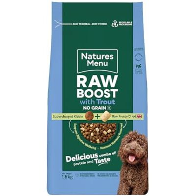 Natures Menu Raw boost No Grain Dry Food for Dogs with Trout 1,5kg Natures Menu Raw boost No Grain Dry Food for Dogs with Trout 1,5kg