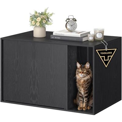 SONGMICS HOME Cat Litter Box Enclosure, Superfast Toolless Assembly, Large Cat House with Push-to-Open Doors, Hidden Litter Box Furniture, Side Table, Minimalist Modern, Ebony Black PCL013B03 SONGMICS HOME Cat Litter Box Enclosure, Superfast Toolless Assembly, Large Cat House with Push-to-Open Doors, Hidden Litter Box Furniture, Side Table, Minimalist Modern, Ebony Black PCL013B03