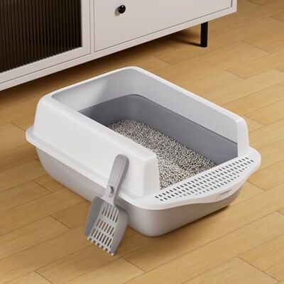 PetU Cat Litter Tray with Scoop Large Open-Top Plastic Litter Box Deep Tray with Detachable Rim Easy Clean Kitty Litter Box PetU Cat Litter Tray with Scoop Large Open-Top Plastic Litter Box Deep Tray with Detachable Rim Easy Clean Kitty Litter Box