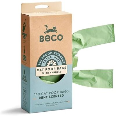 Beco Cat Poop Bags Wide & Strong for Soiled Cat Litter, Mint Scented, 140 Bags Beco Cat Poop Bags Wide & Strong for Soiled Cat Litter, Mint Scented, 140 Bags