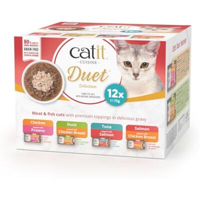 Catit Cuisine Duet, Variety Pack, Grain Free Wet Cat Food for Adult Cats, High Meat Tinned Cat Food in Gravy Catit Cuisine Duet, Variety Pack, Grain Free Wet Cat Food for Adult Cats, High Meat Tinned Cat Food in Gravy