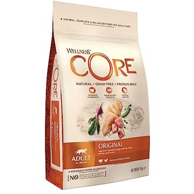 Wellness CORE Original 4 kg, Chicken & Turkey – Dry Cat Food for Adult Cats, Grain-Free, Natural, Hypoallergenic, Protein-Rich, High Meat Content, Supports Optimal Energy & Lean Body Wellness CORE Original 4 kg, Chicken & Turkey – Dry Cat Food for Adult Cats, Grain-Free, Natural, Hypoallergenic, Protein-Rich, High Meat Content, Supports Optimal Energy & Lean Body